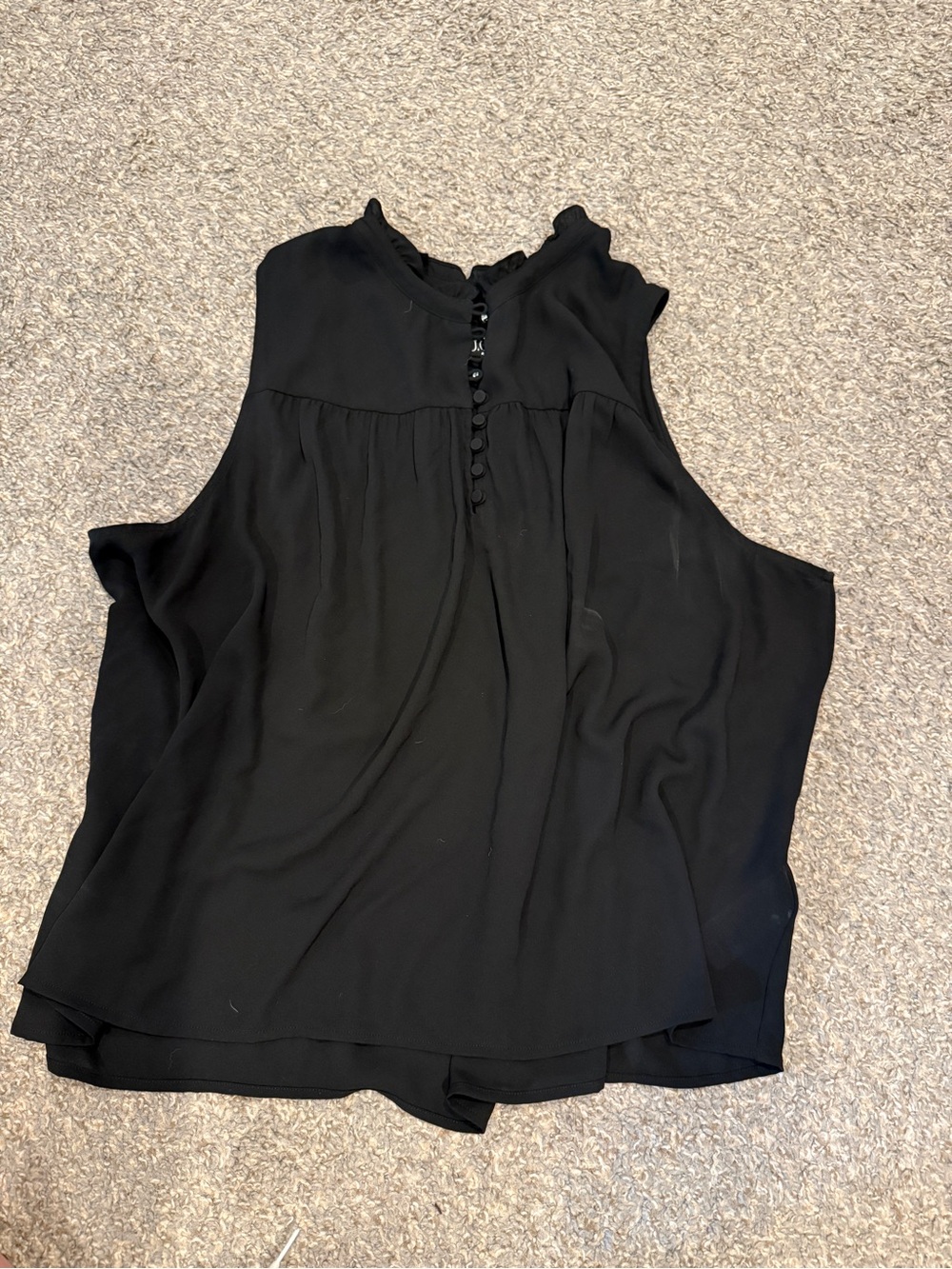 J.Crew Black Sleeveless Blouse 3X Ruffle Neck Button Front Flowy Top
